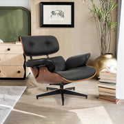 Hawsaiy Mid Century Lounge Chair with Ottoman,PU Leather Recliner Chair with Wide Armrest Solid Walnut Wood Accent Chair for Living Room Bedroom Office