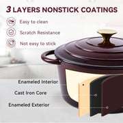 Hawsaiy 6QT Enameled Cast Iron Dutch Oven, Non-Stick, Dual Handles, with Lid for Baking & Cooking