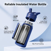 Hawsaiy 12oz Kids Water Bottle with Straw, Stainless Steel Insulated Toddler Water Bottle, Leak Proof BPA-Free Small Water Bottle for School Boys Girls