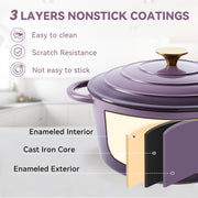 Hawsaiy 6QT Enameled Cast Iron Dutch Oven, Non-Stick, Dual Handles, with Lid for Baking & Cooking