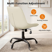 Hawsaiy Armless Office Chair with Rubber Wheels, PU Leather Desk Chair, Mid Back Adjustable Swivel Computer Chair, Small Space Vanity Task Chair