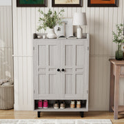 Hawsaiy Entrance Shoe Cabinet with Doors, 6-Tier Farmhouse Shoe Storage Organizer with Adjustable Shelves, Holds 18-24 Pairs, Entryway Shoe Rack Cabinet with Metal Legs