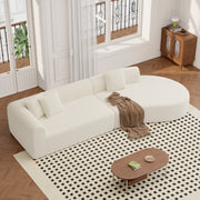 Nalupatio Modern Style Curved Sofa, Upholstery Corduroy Sofa Couch with 3 Pillows, Oversized Sleek Curved Sectional Boucle Fabric Couch for Living Room White