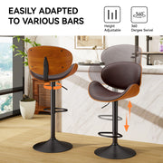 Nalupatio Swivel Bar Stools Set of 2, PU Leather Upholstered Bentwood Barstools with Back & Footrest,Seat Adjustable Height 23.5-32.5IN Counter Height Bar Chairs for Bar Kitchen Dining Room,Black
