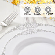 Hawsaiy 350PCS Gold Disposable Dinnerware Set for 50 Guests, Lace Design Plastic Plate Sets, Gold Silverware, Cups & Napkins – Party Supplies for Weddings, Birthdays, Holidays
