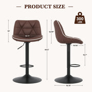 Hawsaiy Bar Stools Set of 2/4, Adjustable Swivel Counter Height Bar Stools with Back, Upholstered Modern Barstools with Diamond Stitching