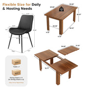 Hawsaiy Extendable Dining Table Set for 4, PU Leather Dining Chairs, Farmhouse Kitchen Dining Room Set, Hidden Leaf Dining Table Seats 6-8