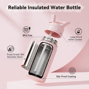 Hawsaiy 12oz Kids Water Bottle with Straw, Stainless Steel Insulated Toddler Water Bottle, Leak Proof BPA-Free Small Water Bottle for School Boys Girls