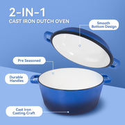 Kerilyn 2-in-1 Heavy-Duty Cast Iron Dutch Oven Pot - Kitchen & Dining Essential for Bread Baking, Cooking, Stewing - Nonstick, Oven Safe Up to 500°F, Dual Handles, Works on All Stovetops, Easy Cleaning, Durable Construction enamel cast iron Enamel
