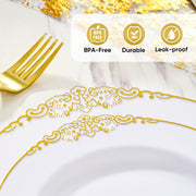 Hawsaiy 350PCS Gold Disposable Dinnerware Set for 50 Guests, Lace Design Plastic Plate Sets, Gold Silverware, Cups & Napkins – Party Supplies for Weddings, Birthdays, Holidays