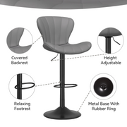 Nalupatio Modern Bar Stools Set of 2 Faux Leather Upholstered Swivel Barstools,Black