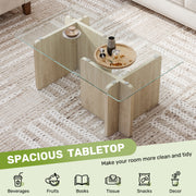 Hawsaiy Modern Glass Coffee Table with Wooden Base, Stylish End Table for Living Room & Office, Natural(23.6