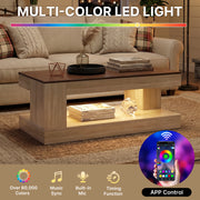 Hawsaiy Farmhouse Coffee Table with Storage Shelf & LED Light, 47