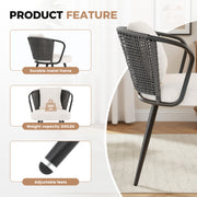 Hawsaiy Rattan Dining Chairs Set of 2, Upholstered Cane Back Kitchen Chairs with Metal Legs & Throw Pillow, Mid Century Modern Farmhouse Dining Room Chairs