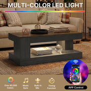 Hawsaiy Farmhouse Coffee Table with Storage Shelf & LED Light, 47