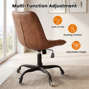 Hawsaiy Armless Office Chair with Rubber Wheels, PU Leather Desk Chair, Mid Back Adjustable Swivel Computer Chair, Small Space Vanity Task Chair