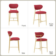 Hwawsaiy Counter Height Bar Stools Set of 2, Velvet Ergonomic Modern Counter Stool with Back, 25.9 inch Seat Height Comfy Bar Chairs with Powder Sprayed Golden Metal Legs, Grey