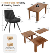 Hawsaiy Extendable Dining Table Set for 6, Upholstered Dining Chairs, Farmhouse Kitchen Dining Room Set, Hidden Leaf Dining Table Seats 6-8