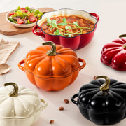 Hawsaiy 4.5 QT Pumpkin Shaped Cast Iron Dutch Oven, 360° Uniform Heating, Enameled Cast Iron Pot with Lid, Suitable for Most Stoves, Festive Cookware
