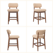 Hawsaiy Counter Height Bar Stools Set of 2/4, Mid Century Modern Boucle Barstools with Solid Wood Frame, Upholstered Kitchen Island Stools with Backrest & Footrest