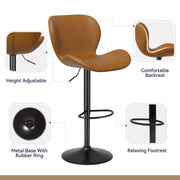 Nalupatio Swivel Bar Stools Set of 2,PU Leather Upholstered Barstools with Back & Footrest, Seat Adjustable Height 22.2-31IN Counter Height Bar Chairs for Bar Kitchen Island,Whiskey Brown