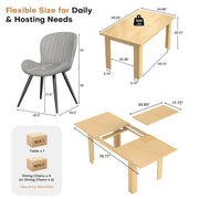 Hawsaiy Extendable Dining Table Set for 4, Shell Back Upholstered Dining Chairs, Farmhouse Kitchen Dining Room Set, Hidden Leaf Dining Table Seats 6-8