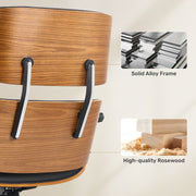Hawsaiy Genuine Leather Office Chair with Solid Wood, Eames Style Swivel Ergonomic Desk Chair with Silent Wheels，Black