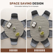 Hawsaiy Extendable Round to Oval Dining Table Set for 4–6, Space-Saving Wooden Table with Hidden Storage, Expandable Dining Table with Upholstered Chairs