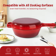 Kerilyn Enameled Cast Iron Skillets, 2-in-1 Cast Iron Dutch Oven Pot With Lid Set, 3QT Dutch Oven + 1.5QT Skillet For Frying, Baking, Stewing, Grilling, Indoor And Outdoor