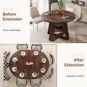 Hawsaiy 43.3-59 in Extendable Oval Dining Table for 4-6, Space-Saving Round Kitchen Table with Hidden Leaf Storage & Bottom Shelf for Small Space