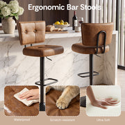 Hawsaiy Vintage Bar Stools Set of 2, Adjustable Swivel Counter Height Barstools, Tufted Faux Leather Kitchen Island Chairs with Footrest