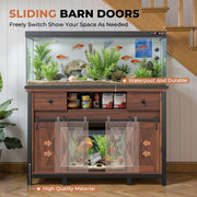 Hawsaiy  Fish Tank Stand with Power Outlet, Fits Up to 100 Gallon Aquarium, 800 lbs Capacity, Sliding Barn Doors, Adjustable Shelves, Storage for Fish Supplies, ETL Certified, Brown