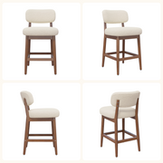 Hawsaiy Counter Height Bar Stools Set of 2/4, Mid Century Modern Boucle Barstools with Solid Wood Frame, Upholstered Kitchen Island Stools with Backrest & Footrest