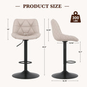 Hawsaiy Bar Stools Set of 2/4, Adjustable Swivel Counter Height Bar Stools with Back, Upholstered Modern Barstools with Diamond Stitching