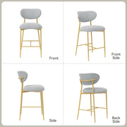 Hwawsaiy Counter Height Bar Stools Set of 2, Velvet Ergonomic Modern Counter Stool with Back, 25.9 inch Seat Height Comfy Bar Chairs with Powder Sprayed Golden Metal Legs, Grey