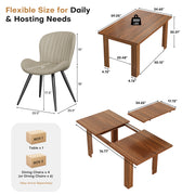 Hawsaiy Extendable Dining Table Set for 4, Shell Back Upholstered Dining Chairs, Farmhouse Kitchen Dining Room Set, Hidden Leaf Dining Table Seats 6-8