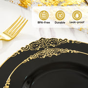Hawsaiy 350PCS Gold Disposable Dinnerware Set for 50 Guests, Lace Design Plastic Plate Sets, Gold Silverware, Cups & Napkins – Party Supplies for Weddings, Birthdays, Holidays