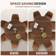 Hawsaiy Extendable Round to Oval Dining Table Set for 4–6, Space-Saving Wooden Table with Hidden Storage, Expandable Dining Table with Upholstered Chairs