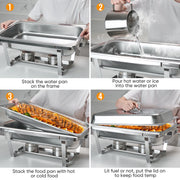 Hawsaiy Chafing Dishes for Buffet 4 Pack, 9QT Full Size Rectangular Chafing Dish Buffet Set, Stainless Steel Chafers and Buffet Warmers Set, Food Warmers for Parties, Weddings, Banquets, Catering Events