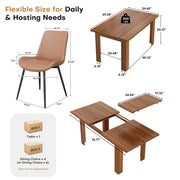 Hawsaiy Extendable Dining Table Set for 4, PU Leather Dining Chairs, Farmhouse Kitchen Dining Room Set, Hidden Leaf Dining Table Seats 6-8