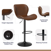 Nalupatio Swivel Bar Stools Set of 2,PU Leather Upholstered Barstools with Back & Footrest, Seat Adjustable Height 22.2-31IN Counter Height Bar Chairs for Bar Kitchen Island,Whiskey Brown