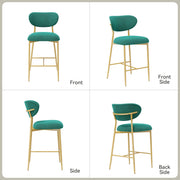 Hwawsaiy Counter Height Bar Stools Set of 2, Velvet Ergonomic Modern Counter Stool with Back, 25.9 inch Seat Height Comfy Bar Chairs with Powder Sprayed Golden Metal Legs, Grey