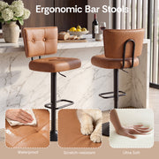 Hawsaiy Vintage Bar Stools Set of 2, Adjustable Swivel Counter Height Barstools, Tufted Faux Leather Kitchen Island Chairs with Footrest