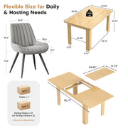 Hawsaiy Extendable Dining Table Set for 6, Upholstered Dining Chairs, Farmhouse Kitchen Dining Room Set, Hidden Leaf Dining Table Seats 6-8