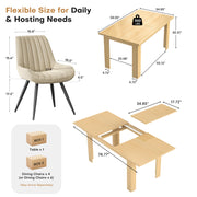 Hawsaiy Extendable Dining Table Set for 6, Upholstered Dining Chairs, Farmhouse Kitchen Dining Room Set, Hidden Leaf Dining Table Seats 6-8