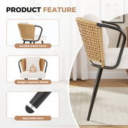 Hawsaiy Rattan Dining Chairs Set of 2, Upholstered Cane Back Kitchen Chairs with Metal Legs & Throw Pillow, Mid Century Modern Farmhouse Dining Room Chairs