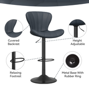 Nalupatio Modern Bar Stools Set of 2 Faux Leather Upholstered Swivel Barstools,Black