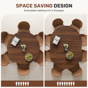 Hawsaiy Extendable Round to Oval Dining Table Set for 4–6, Space-Saving Wooden Table with Hidden Storage, Expandable Dining Table with Upholstered Chairs