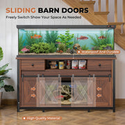 Hawsaiy  Fish Tank Stand with Power Outlet, Fits Up to 100 Gallon Aquarium, 800 lbs Capacity, Sliding Barn Doors, Adjustable Shelves, Storage for Fish Supplies, ETL Certified, Brown