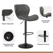 Nalupatio Swivel Bar Stools Set of 2,PU Leather Upholstered Barstools with Back & Footrest, Seat Adjustable Height 22.2-31IN Counter Height Bar Chairs for Bar Kitchen Island,Whiskey Brown